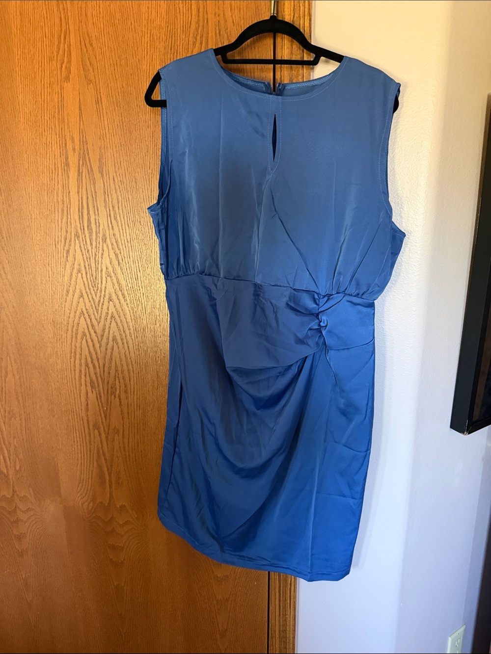 Sleeveless Blue Draped Waist Dress